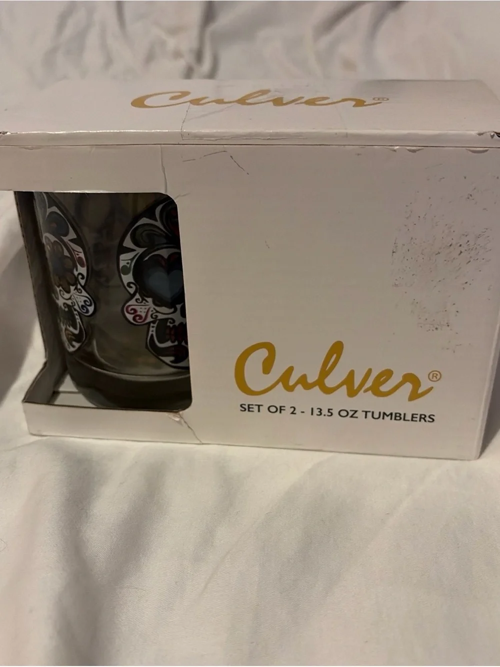 Set of 2 Culver Sugar Skull Day Of The Dead Glasses New In Box